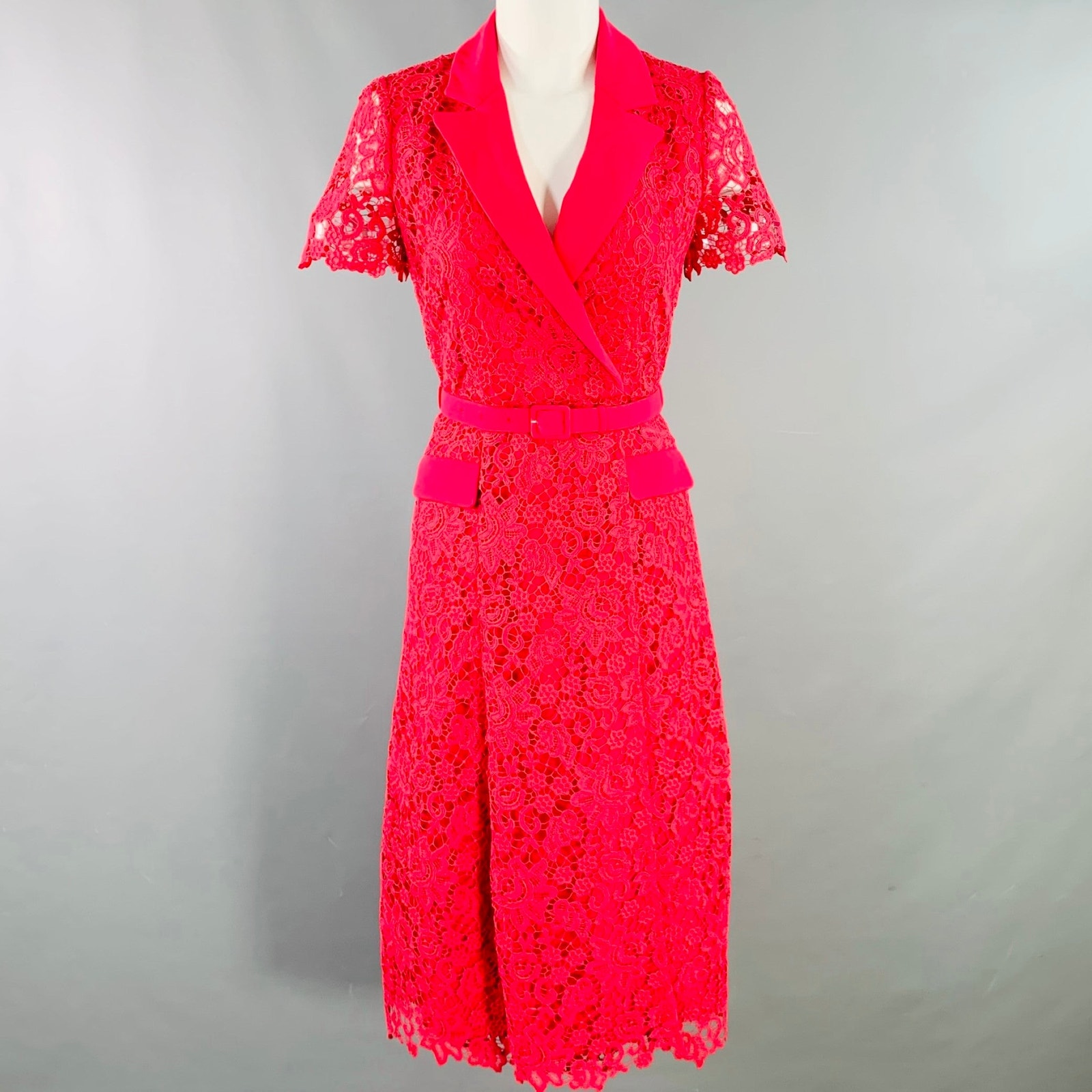 Self-Portrait Aw23 Size 2 Pink Magenta Polyester Blend Lace Shirt Dress